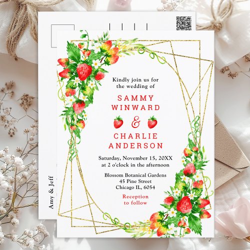 Strawberries and Daisies Wedding Postcard