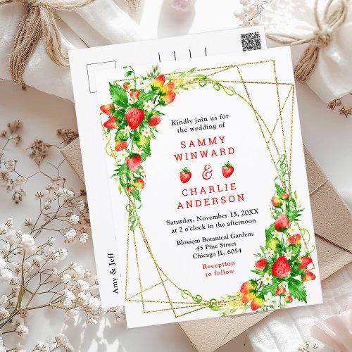 Strawberries and Daisies Wedding Postcard