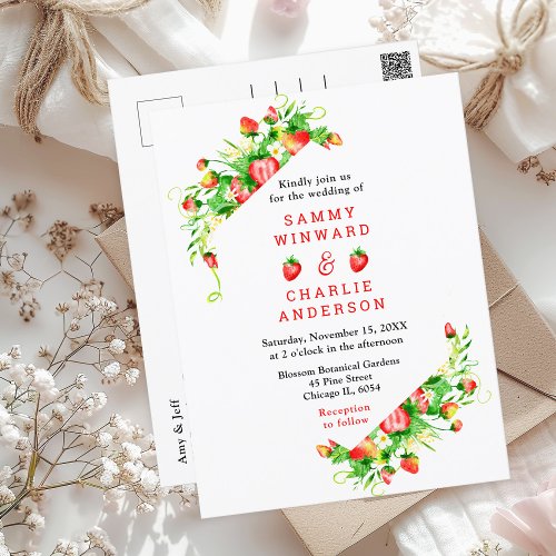 Strawberries and Daisies Wedding Postcard