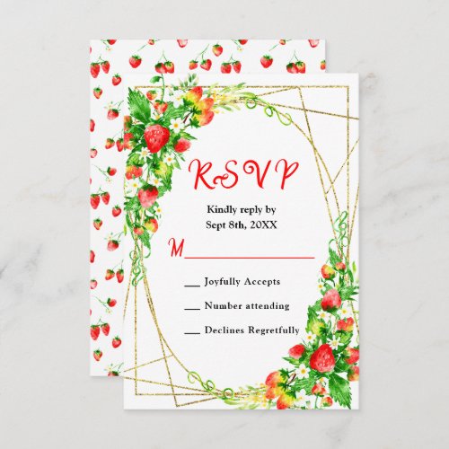Strawberries and Daisies Wedding RSVP Card