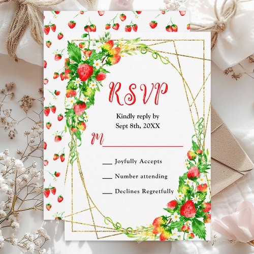 Strawberries and Daisies Wedding RSVP Card