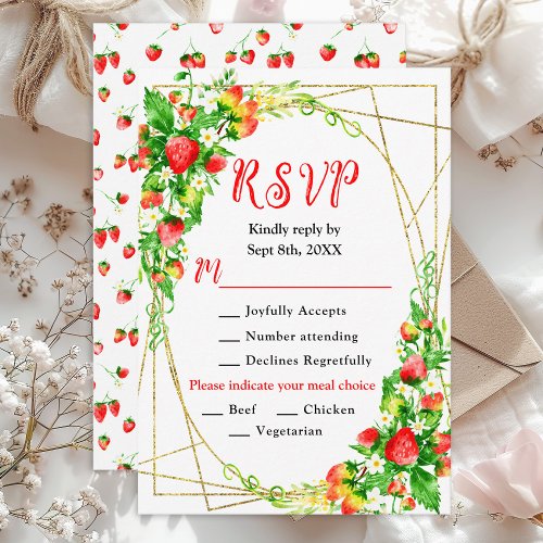 Strawberries and Daisies Wedding RSVP Card