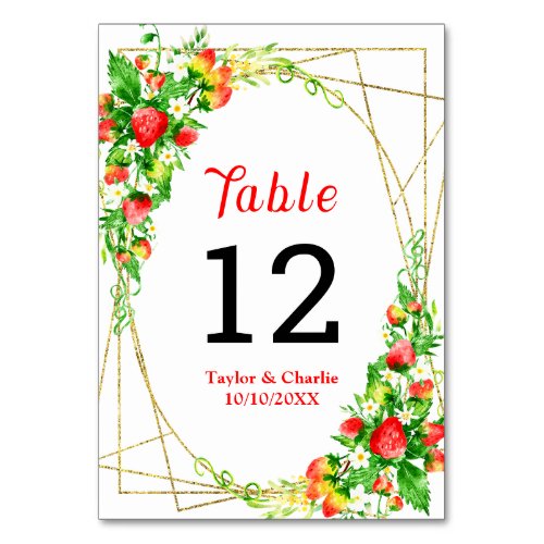 Strawberries and Daisies Wedding Table Number