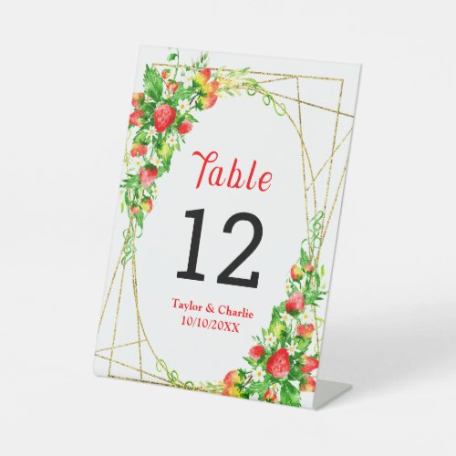 Strawberries and Daisies Wedding Table Number Pedestal Sign