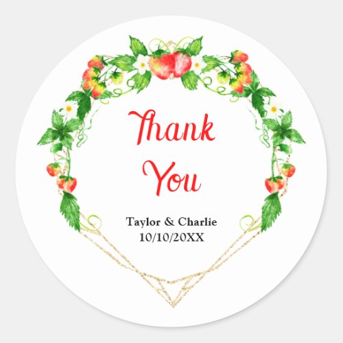 Strawberries and Daisies Wedding Thank You Classic Round Sticker