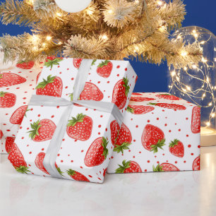 Strawberries and dots pattern wrapping paper
