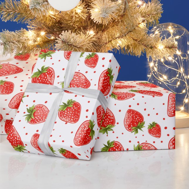 Strawberries and dots pattern wrapping paper (Holidays)