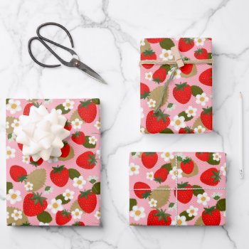 Strawberries And Flower Blossoms Wrapping Paper Sheets by cbendel at Zazzle