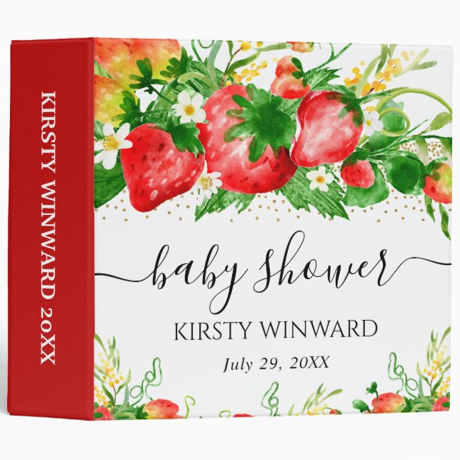 Strawberries and Flowers Baby Shower Photo Album 3 Ring Binder (Front/Spine)