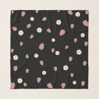 Strawberries and Flowers Black Pattern Scarf