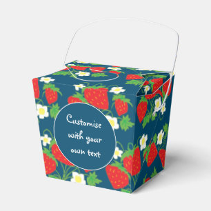 Strawberries and Flowers Blue Custom Text Favor Bo Boxes