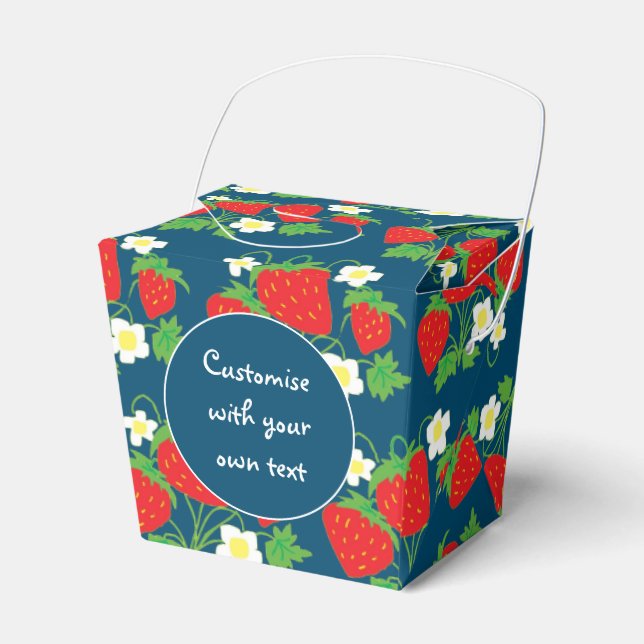 Strawberries and Flowers Blue Custom Text Favor Bo Boxes (Front Side)