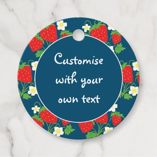 Strawberries and Flowers Blue Custom Text Favor Tags