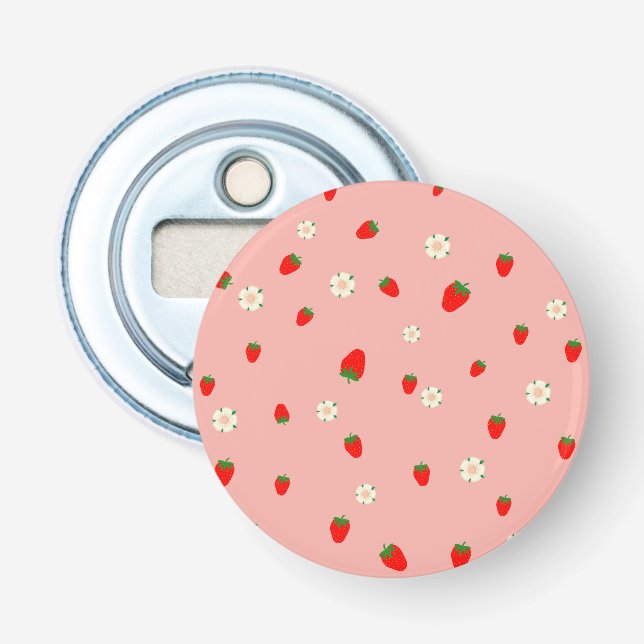 Strawberries and Flowers Pattern Bottle Opener (Front)