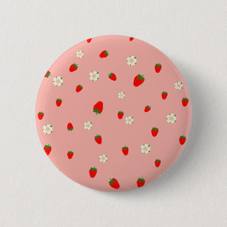 Strawberries and Flowers Pattern Button