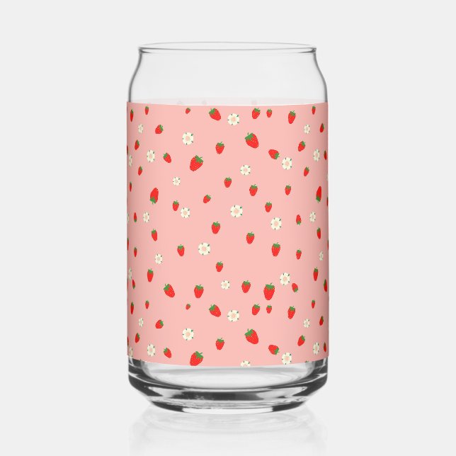 Strawberries and Flowers Pattern Can Glass (Front)