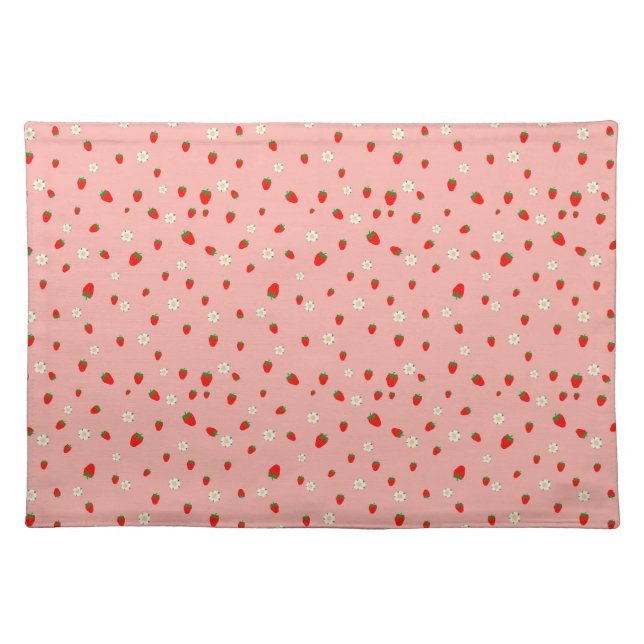  Strawberries and Flowers Pattern Cloth Placemat (Front)