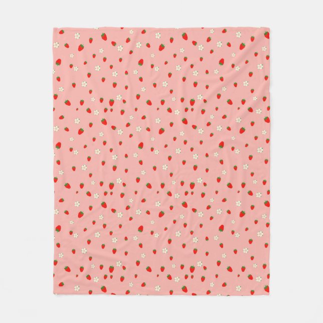  Strawberries and Flowers Pattern Fleece Blanket (Front)