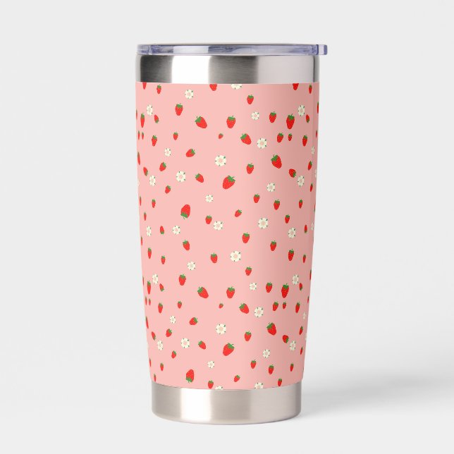 Strawberries and Flowers Pattern Insulated Tumbler (Left)