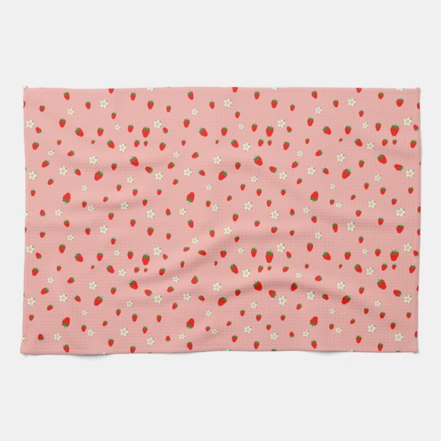 Strawberries and Flowers Pattern Kitchen Towel (Horizontal)