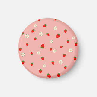 Strawberries and Flowers Pattern Magnet