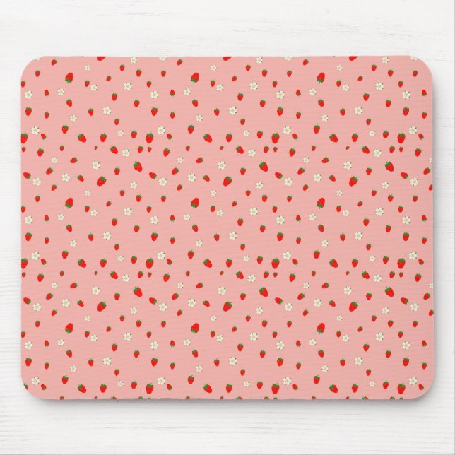 Strawberries and Flowers Pattern Mouse Pad (Front)