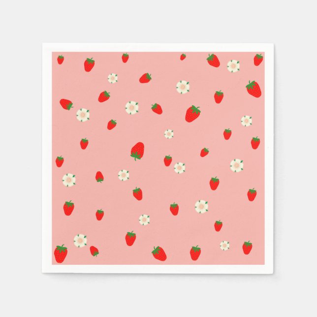 Strawberries and Flowers Pattern Napkins (Front)