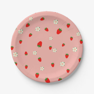 Strawberries and Flowers Pattern Paper Plates
