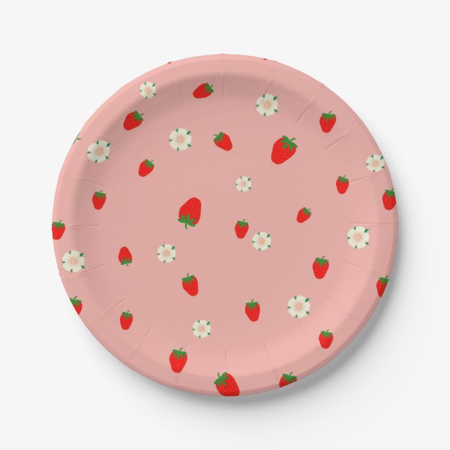 Strawberries and Flowers Pattern Paper Plates (Front)