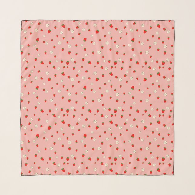 Strawberries and Flowers Pattern Scarf (Front)