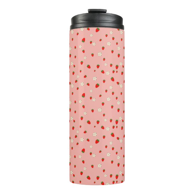 Strawberries and Flowers Pattern Thermal Tumbler (Front)