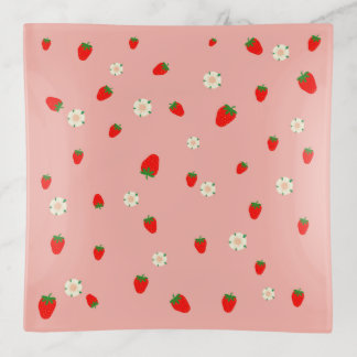 Strawberries and Flowers Pattern Trinket Tray