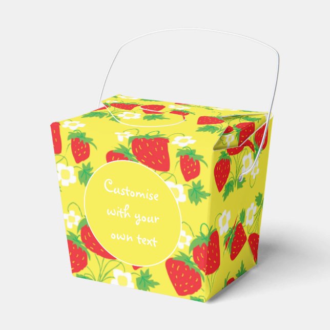 Strawberries and Flowers Yellow Custom Text Favor Boxes (Front Side)