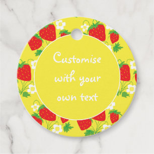 Strawberries and Flowers Yellow Custom Text Favor Tags