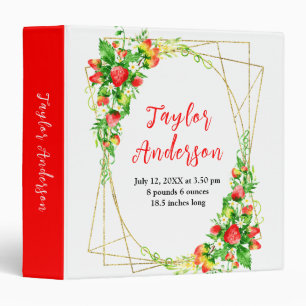Strawberries and Foliage Baby Birth Stats 3 Ring Binder