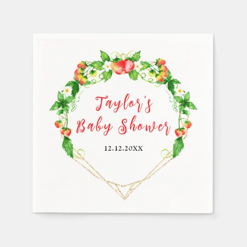 Strawberries and Foliage Baby Shower Napkins