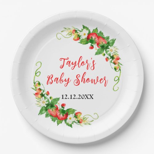 Strawberries and Foliage Baby Shower Paper Plates