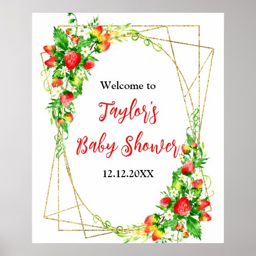 Strawberries and Foliage Baby Shower Welcome Sign