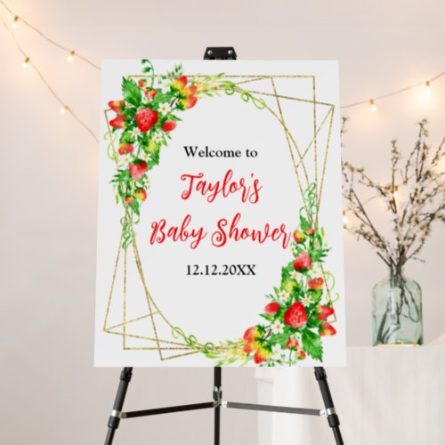 Strawberries and Foliage Baby Shower Welcome Sign