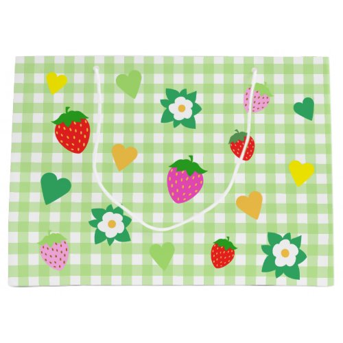 Strawberries and Green Gingham Gift Bag