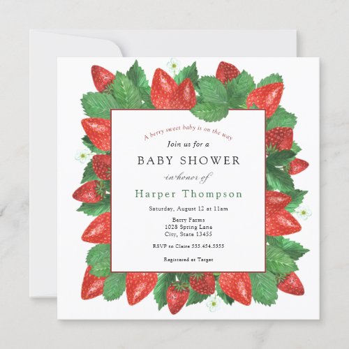 Strawberries and Greenery Baby Shower Invitation