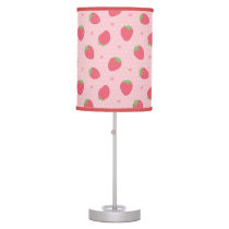 Strawberries and Hearts Pattern, Girls Room Decor Table Lamp