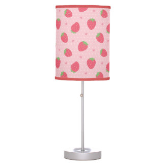 Strawberries and Hearts Pattern, Girls Room Decor Table Lamp