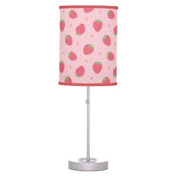 Strawberries And Hearts Pattern  Girls Room Decor Table Lamp by RustyDoodle at Zazzle