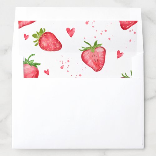 Strawberries and Hearts Watercolor Inspired Envelope Liner