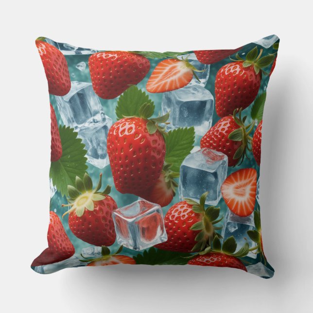 Strawberries and ice throw pillow (Front)