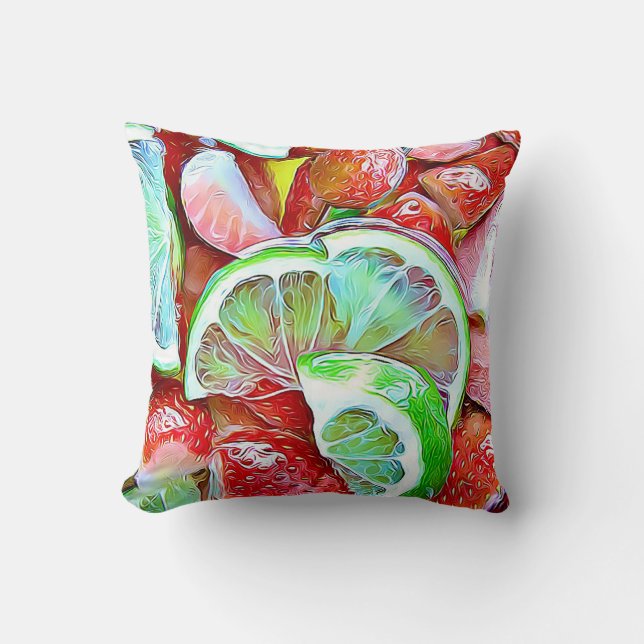 Strawberries and Lime Fruit Medley Throw Pillow (Front)