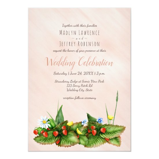 Strawberries and meadow flowers botanical wedding invitation