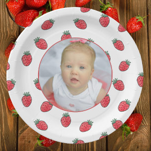 Strawberries and Photo Birthday Party Paper Plates