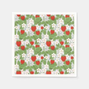 Strawberries and pink and white flowers napkins